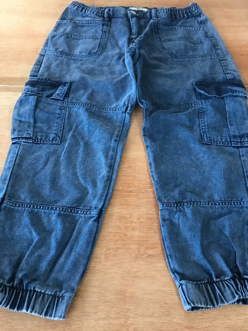 We The Free Platoon Cargo Jogger Pants Women S Blue Mid Rise Medium Wash Stretch